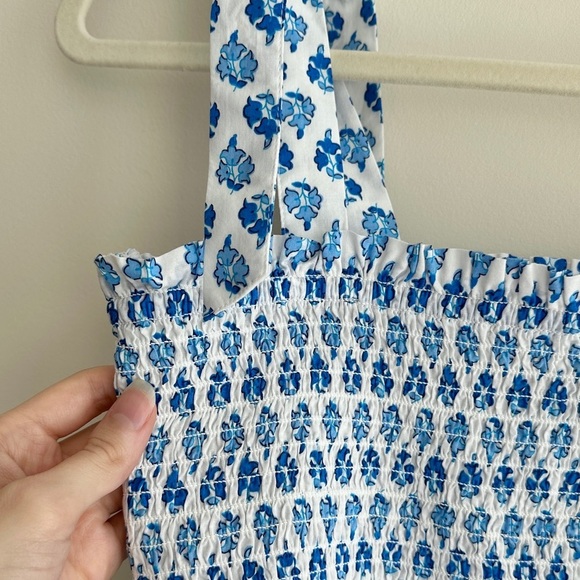 J. Crew Smocked Tie-Shoulder Tank Top, Blue and White, Size XS - Picture 15 of 16